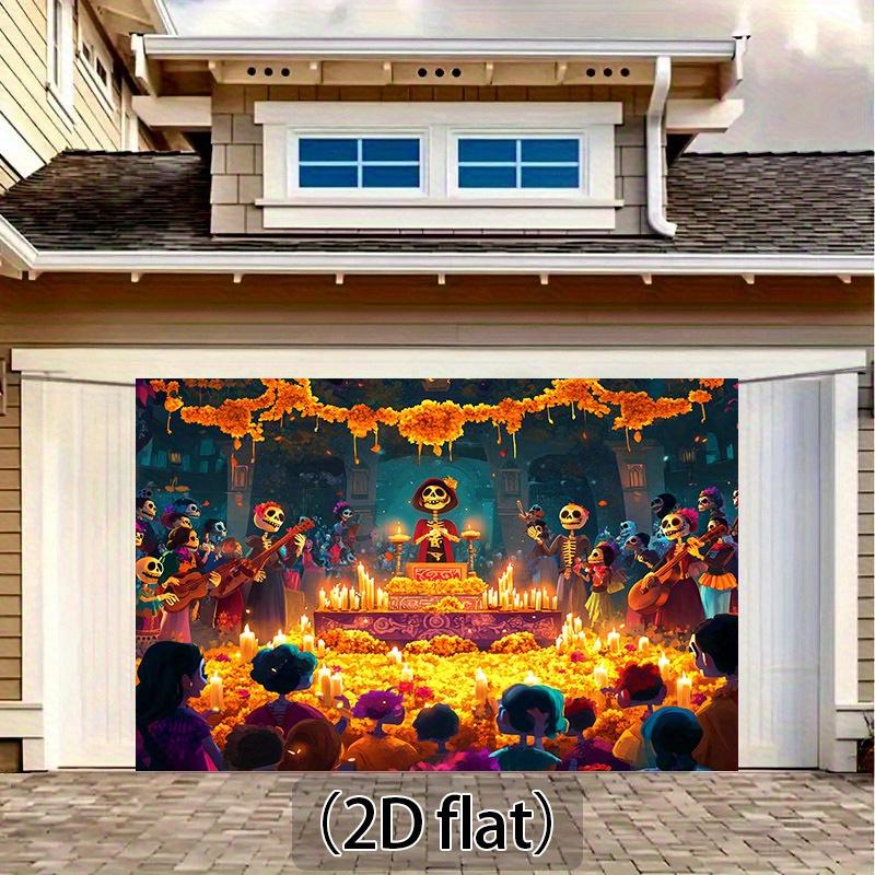 One 2D Flat Background Cloth for Halloween - Skeletons  Traditional Altars and Day of the Dead Marigold Wreaths  Halloween