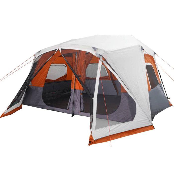 VidaXL Tente Familiale avec LED 10 Personnes, Tente d'Ombrage avec Sac, Auvent Portable avec Parois Latérales Jardin, Gris 94303