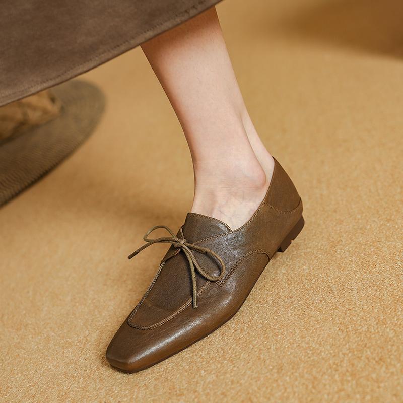 Fashion 2025 Fashion Square Toe Women Soft Full Genuine Leather Low-heel Slip on Solid Color Big Size 34-40 Casual Street Shoes Handma