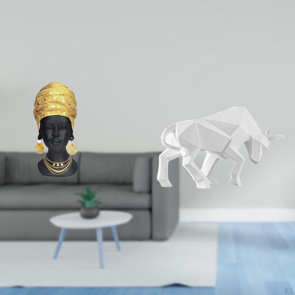 African Woman Bull Statue Tabletop Ornament Resin Figurine Creative Sculpture for Entrance Entryway