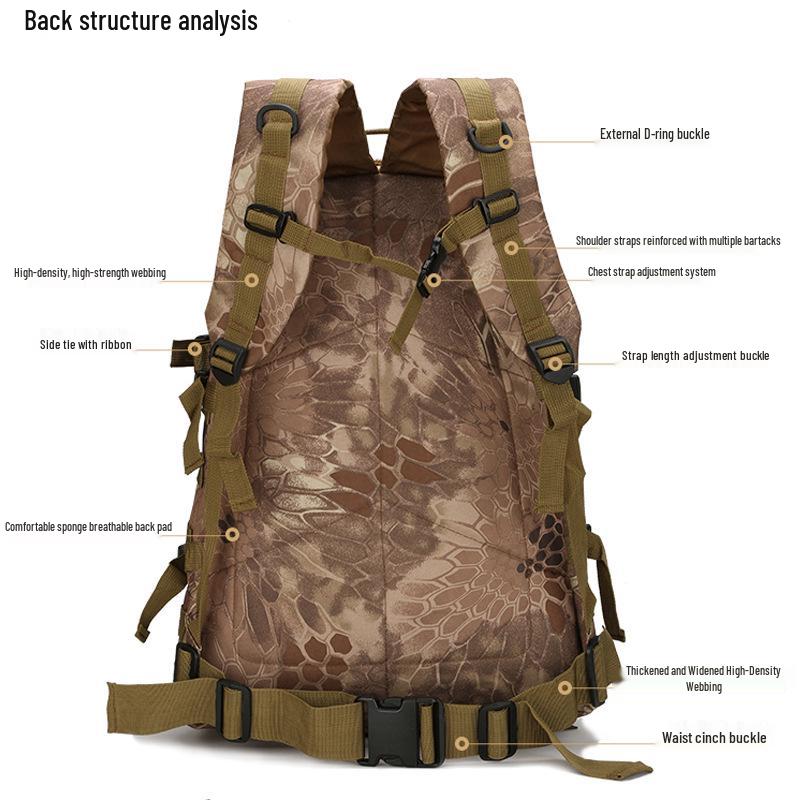 Vattentät 40L Kamouflage Taktisk Ryggsäck: Slitstark, Dubbla axelremmar, Idealisk för vandring, resor eller bergsklättring.