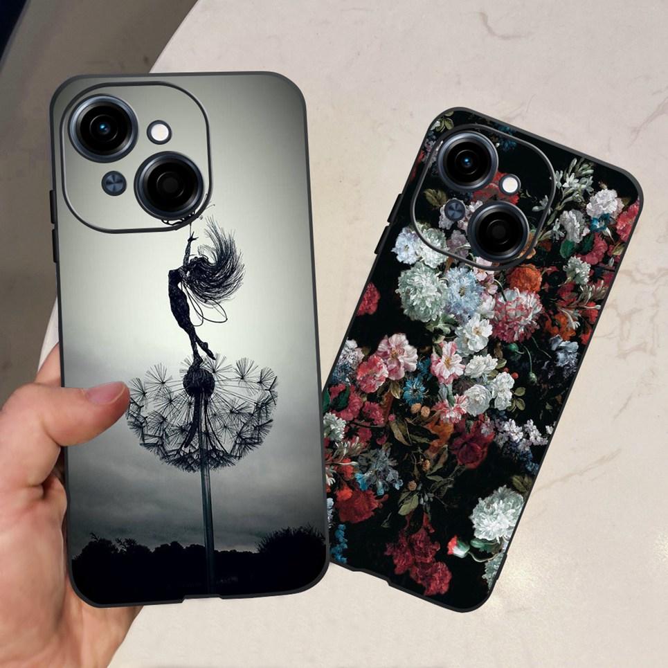 Flower Butterfly Women Fashion Back Cover For Tecno Spark GO 1 Spark GO 2025 Phone Funda Black Matte Soft TPU Silicone
