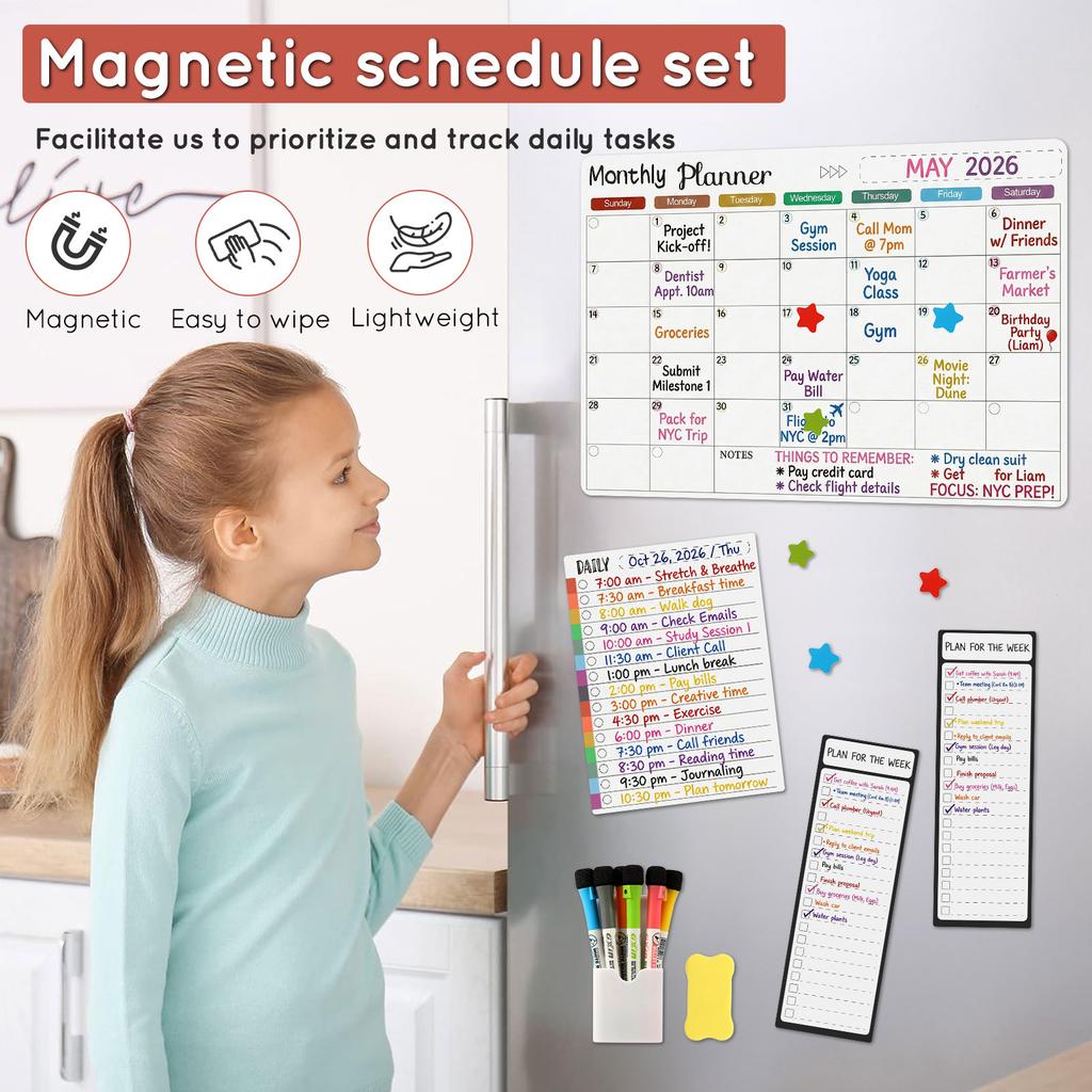 Magnetic Monthly and Weekly Calendar Dry Erase Monthly Calendar List Board for Fridge Home School Office Calendar Whiteboard