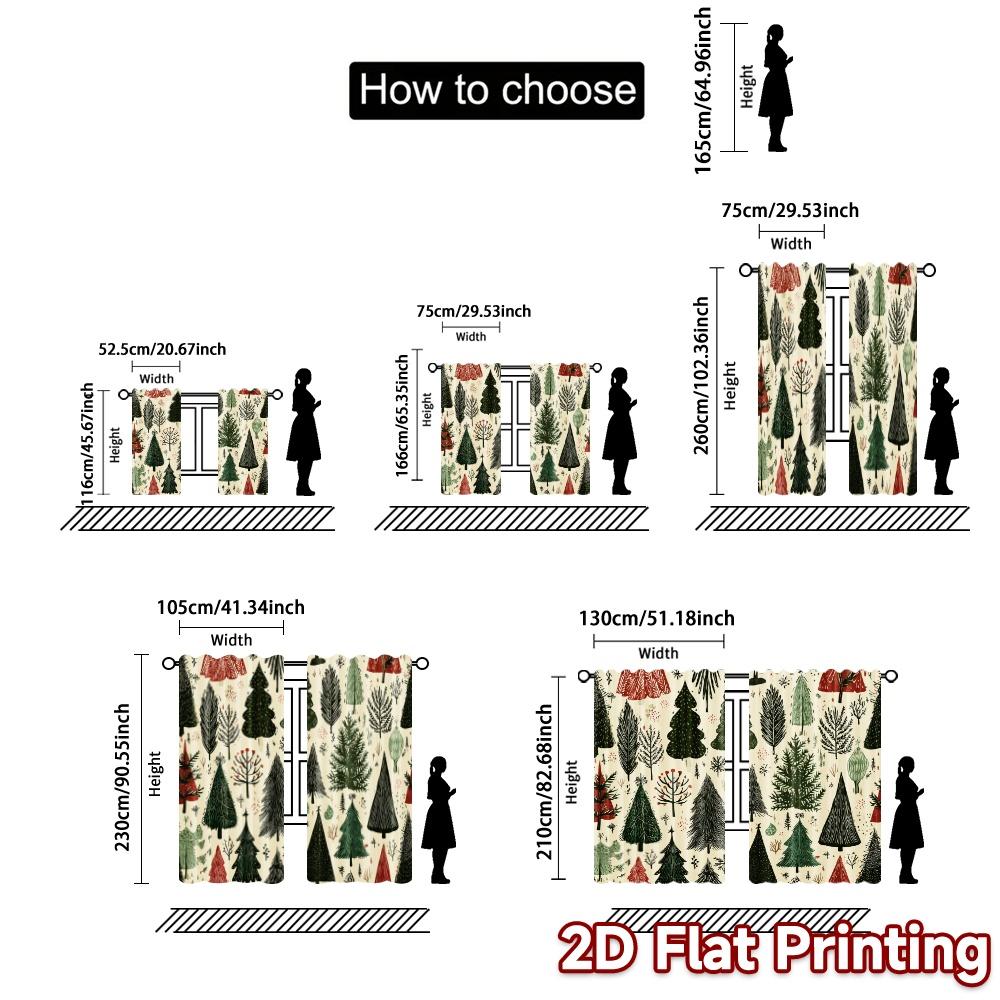 2D Flat Printing  JIT 2pcs   Curtains (Without Rod) Festive Forest(1) Minimalist Chic Curtains Polyester Easy Install Curtains