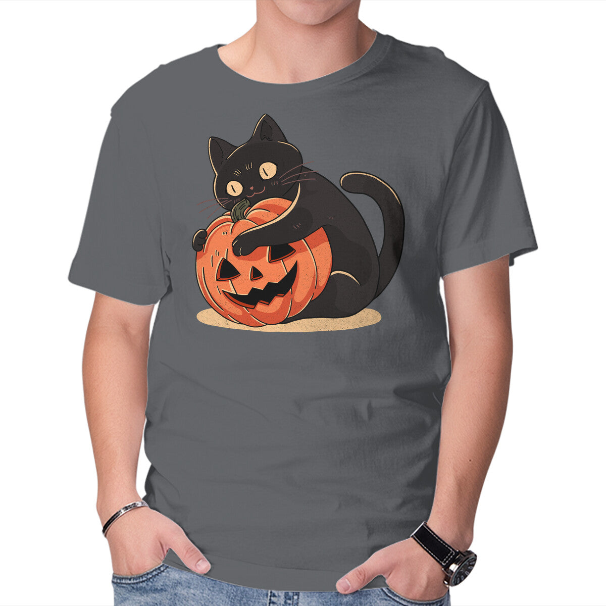 Unisex Crew Neck T-Shirt Pumpkin Embrace Graphic Short Sleeve Casual Tee S