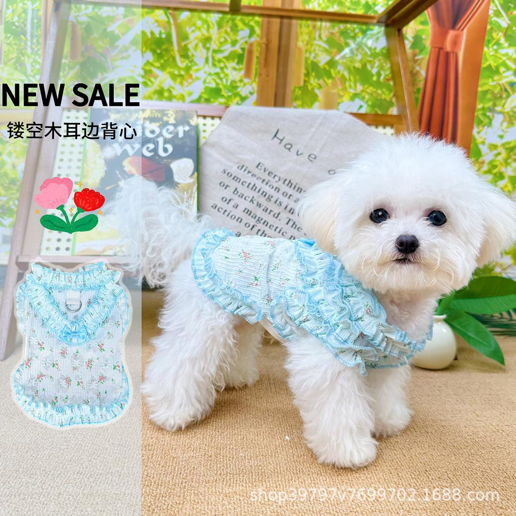 Pet clothes spring and summer thin hollow fungus edge vest skirt dog cat clothes cooling breathable cool clothes