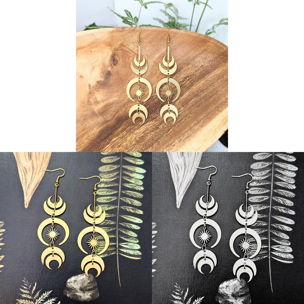 Moonphase Declaration Earrings With Geometric Alloy Design For Women Fall