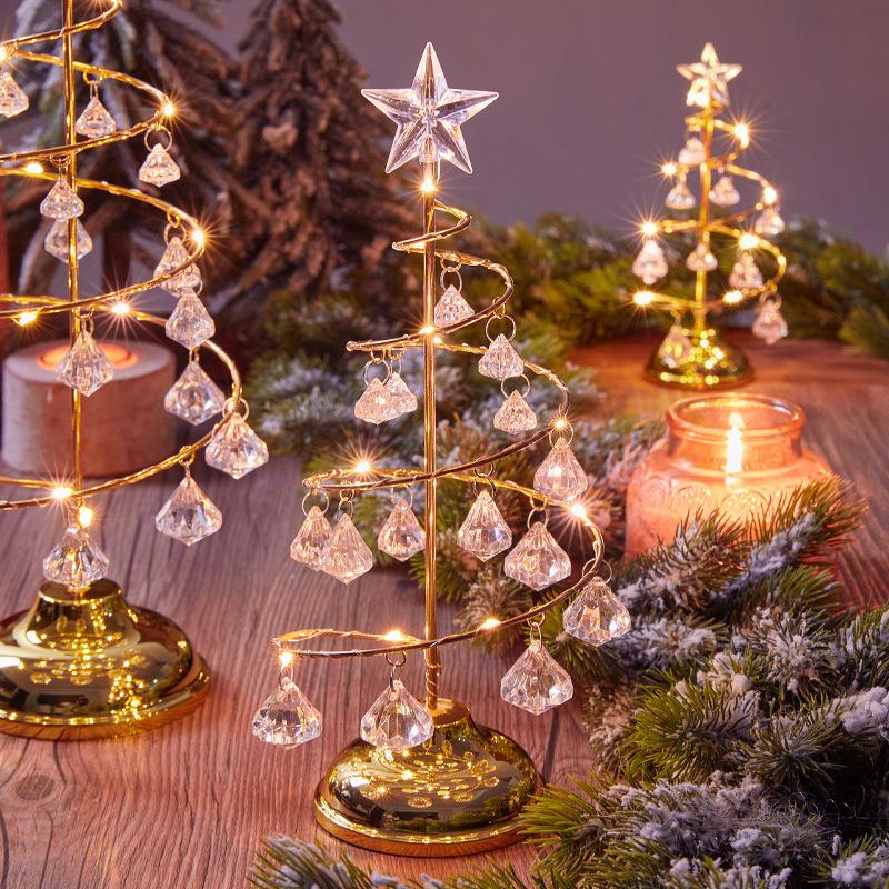 Crystal Star Christmas Tree LED Lights Battery Operated Desk Table Lamp Decorative Iron Tree for Living Room Bedroom