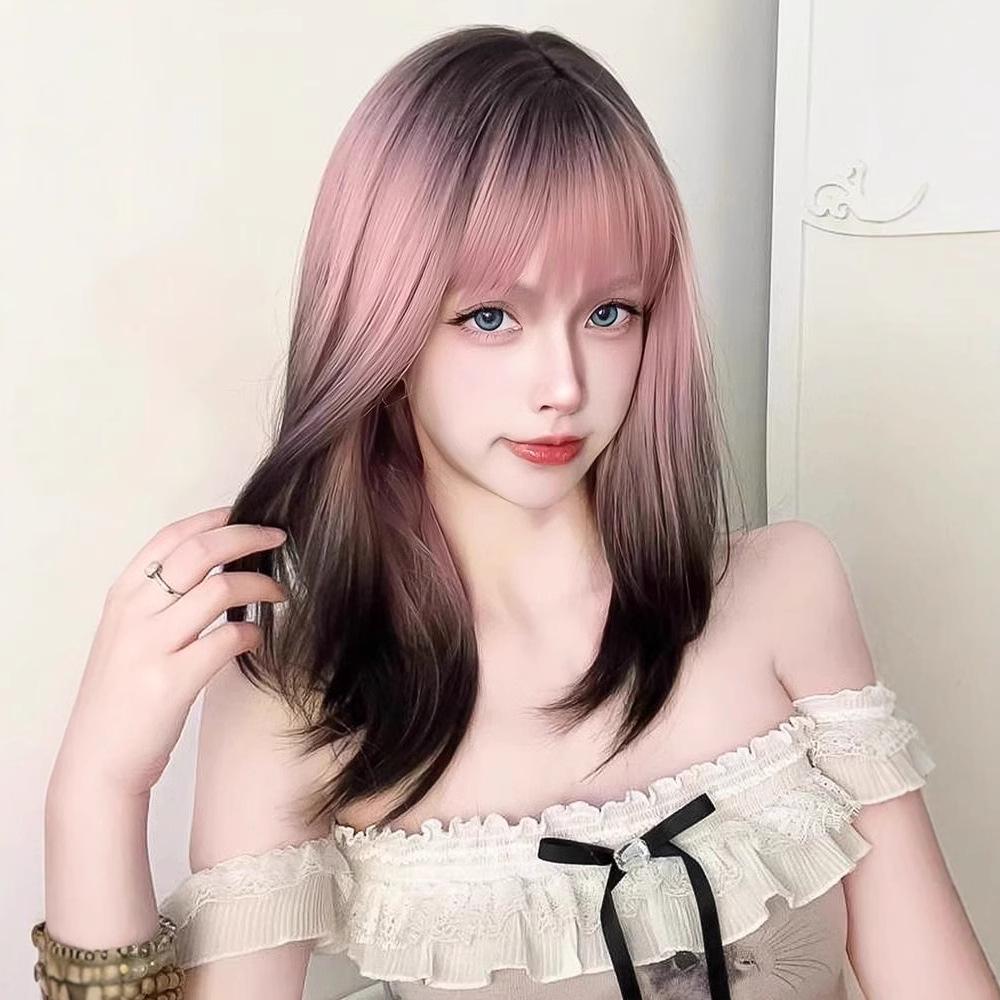 Pink Ombre Long Hair Wig with Natural Seamless Cap – Skirt Hem Style for Women and Girls