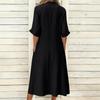 Modna Damska Jednokolorowa Luźna Sukienka z Kołnierzykiem Stojącym i Krótkim Rękawem