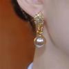 Cute Female Purple Pearl Zircon Stone Round Hoop Earrings Vintage  Gold Color Wedding Jewelry For Women