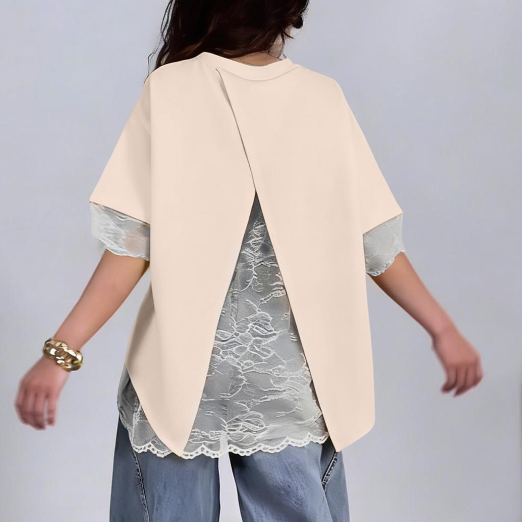 Womens Spring Tops Lace Hem Design Summer Shirts for Women Comfortable Womens Summer Shirts Loose Fit Dressy Tops for Women