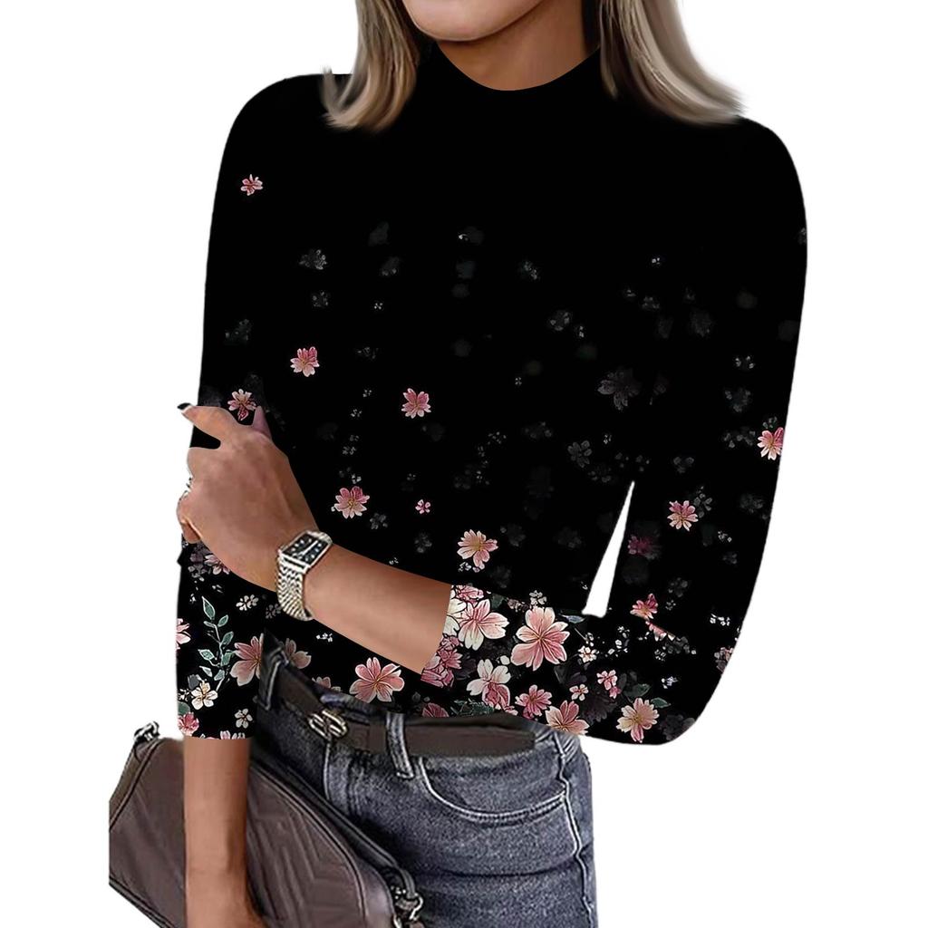 Damen Slim Bottom T-Shirt Mode Lässig Farbverlauf Druck Rundhals Pullover 3/4 Ärmel Top