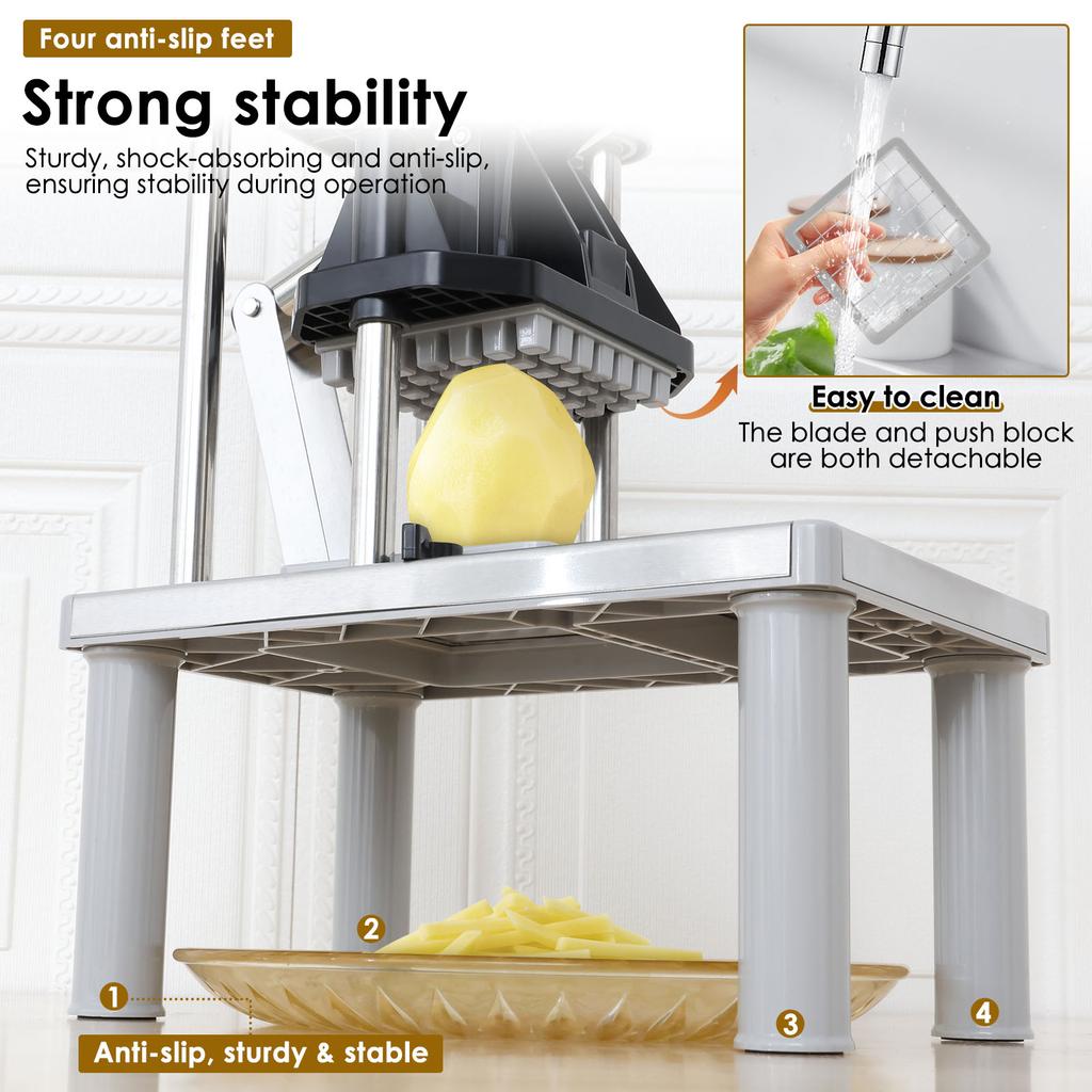 Nerezový kráječ na hranolky Komerční sekáček na zeleninu a ovoce Manuální kostičkovač jídla Se 4 náhradními čepelemi Kuchyňské vychytávky