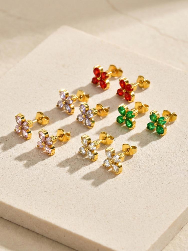 Stainless Steel CZ Stone Clover Flower Stud Earrings for Women Cartilage Ear Piercing Zircon Aros