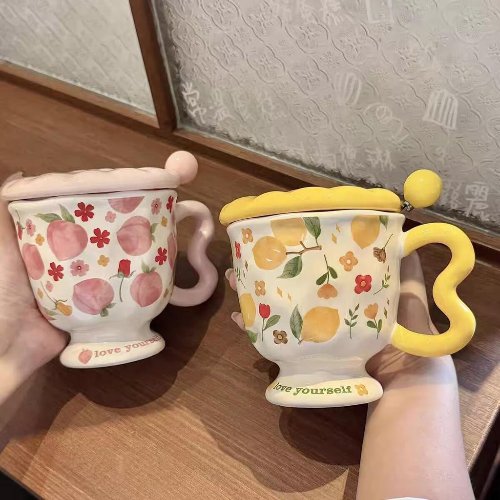 Ceramic Cup With Lid With Spoon High Value Mug Large Capacity Water Cup Women'S Home Office Coffee Teacup