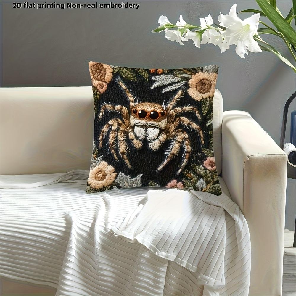 Unique 2D Flat-Printed Spider and Floral Pattern Pillow Cover Sofa cushion cover, home room dormitory decoration, 2D printing