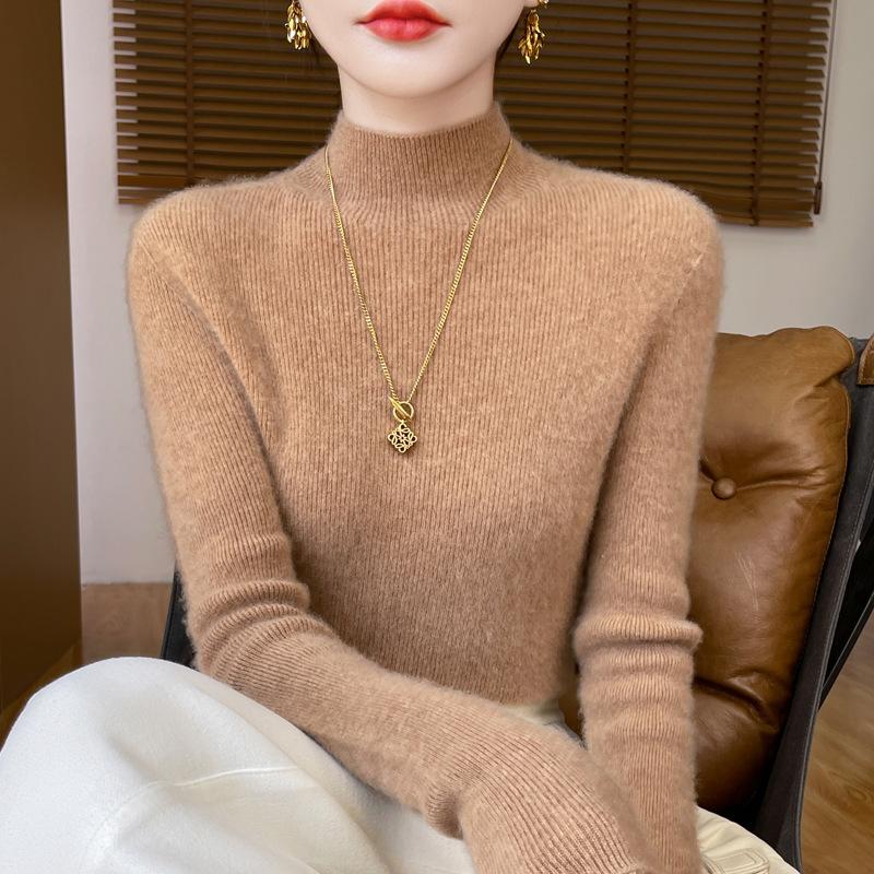 DAFIFY Damenmode, lässig, Herbst/Winter, einfarbig, mit langem Ärmel, halber Rollkragenpullover