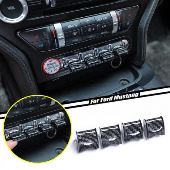 For 2015- Ford Mustang ABS Carbon Center Console Dashboard Button Cover Trim