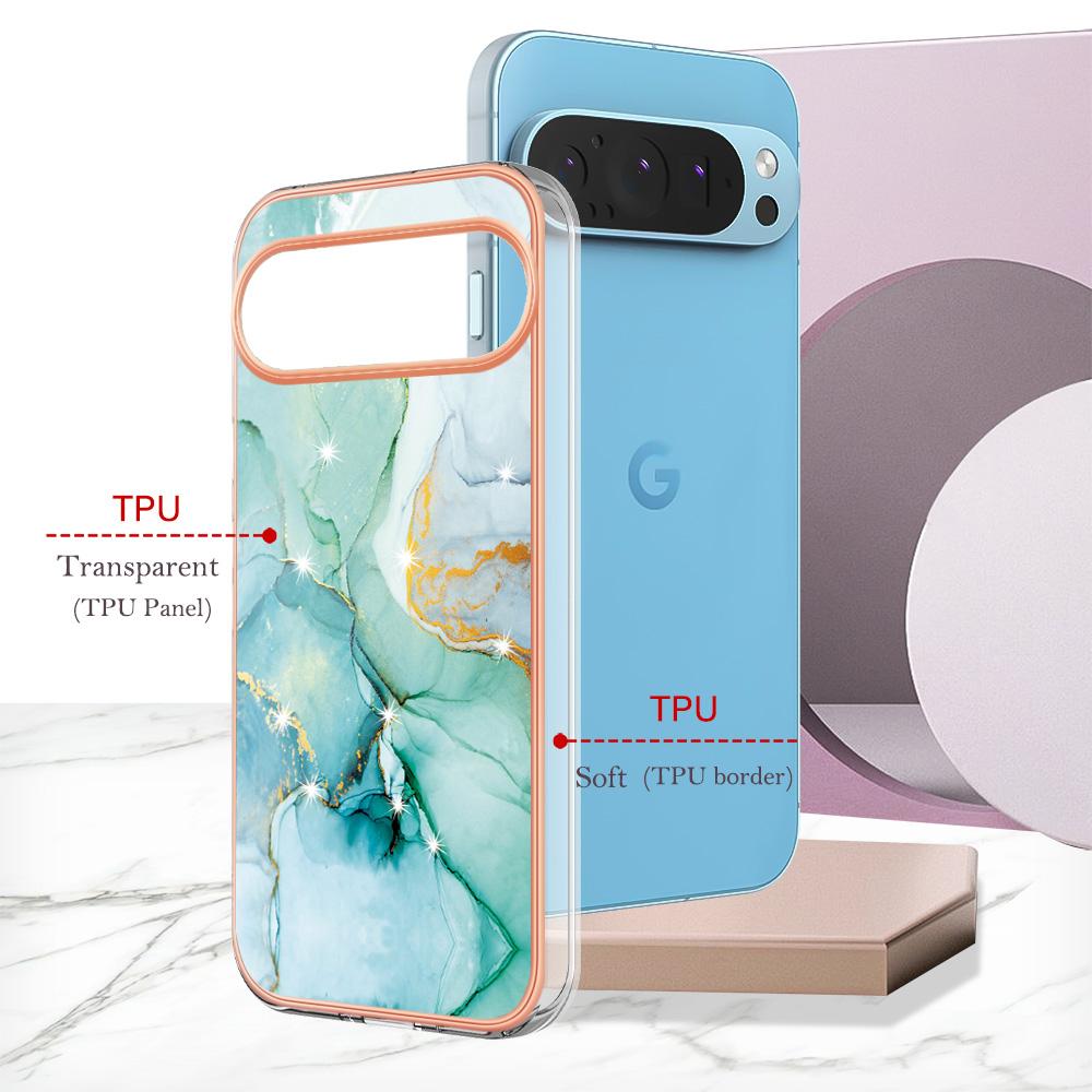For Google Pixel 9 Pro XL TPU Case with IMD Marble Pattern Electroplated Back Cover