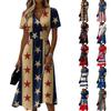 Women's Independence Day Print Casual Fashion Short Sleeve V-Neck Dress