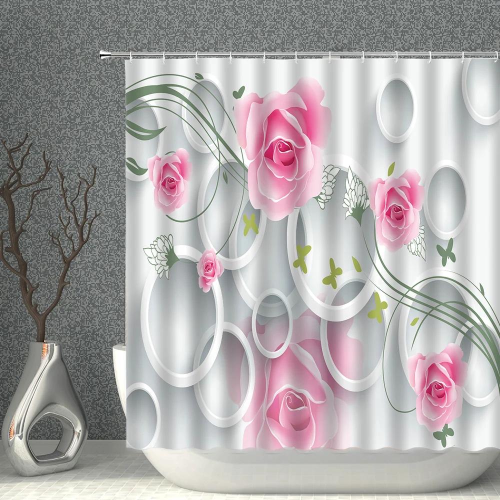Impression 3D Fleur Réaliste Oiseau Poisson Paons Papillon Décoration de Maison Rideau de Douche Imperméable Rideaux de Fond Suspendus