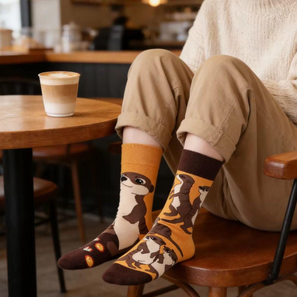 Cartoon-Socken bis zur Wade Niedliche Haussocken Modische Socken mit Wieselmuster Für den täglichen Gebrauch