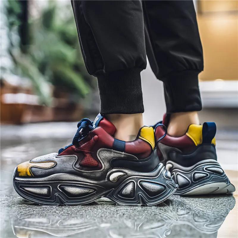 Neue Herren-Freizeitschuhe mit dicker Unterseite und Graffiti-Farbblock, Freizeit-Sportschuhe, modisch, vielseitig, bequem, Freizeitschuhe 39–44