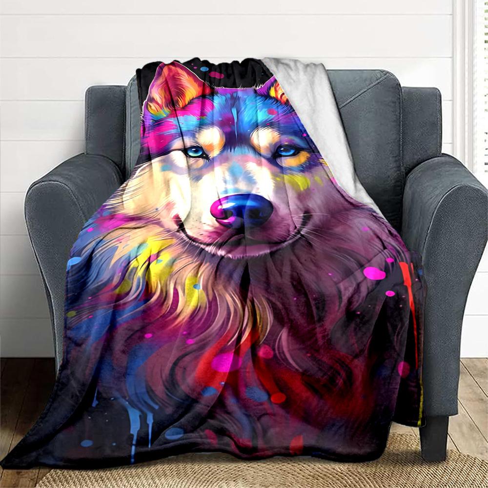 1pc Colorful Wolf Art Blanket Lightweight Blanket Throw Blanket For Sofa, Bed, Travel, Camping, Livingroom, Office, Couch, Chair yy251010067