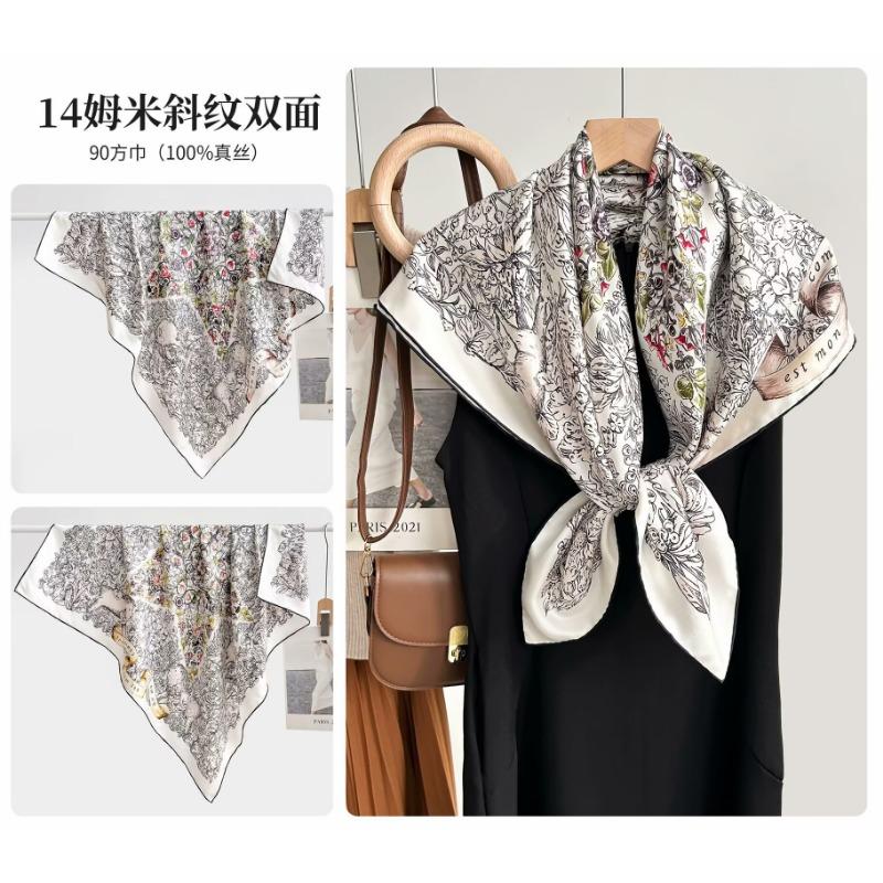 Silk twill 14 mmi large silk scarf women's fashion versatile high-end mulberry silk square scarf light luxury versatile 90 shawl