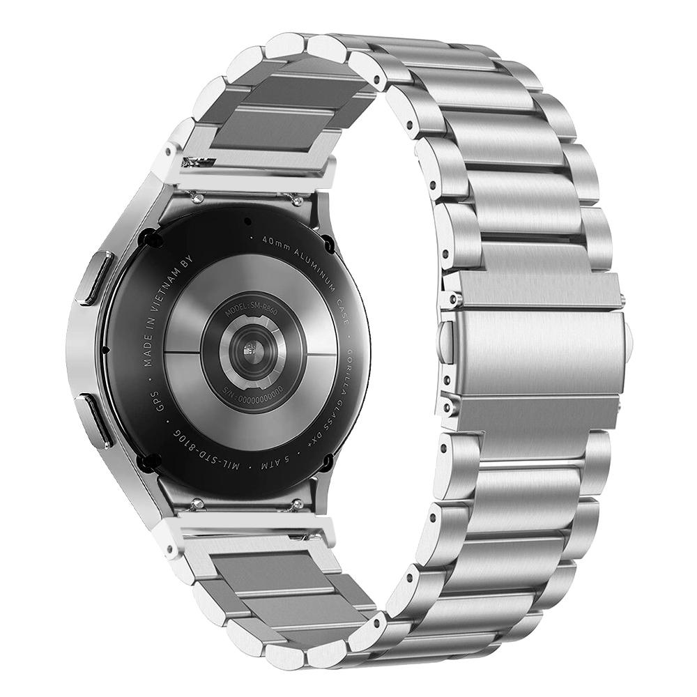 For Samsung Galaxy Watch7 44mm/40mm Stainless Steel Band 3-Bead Smart Watch Strap with Connector,Silver