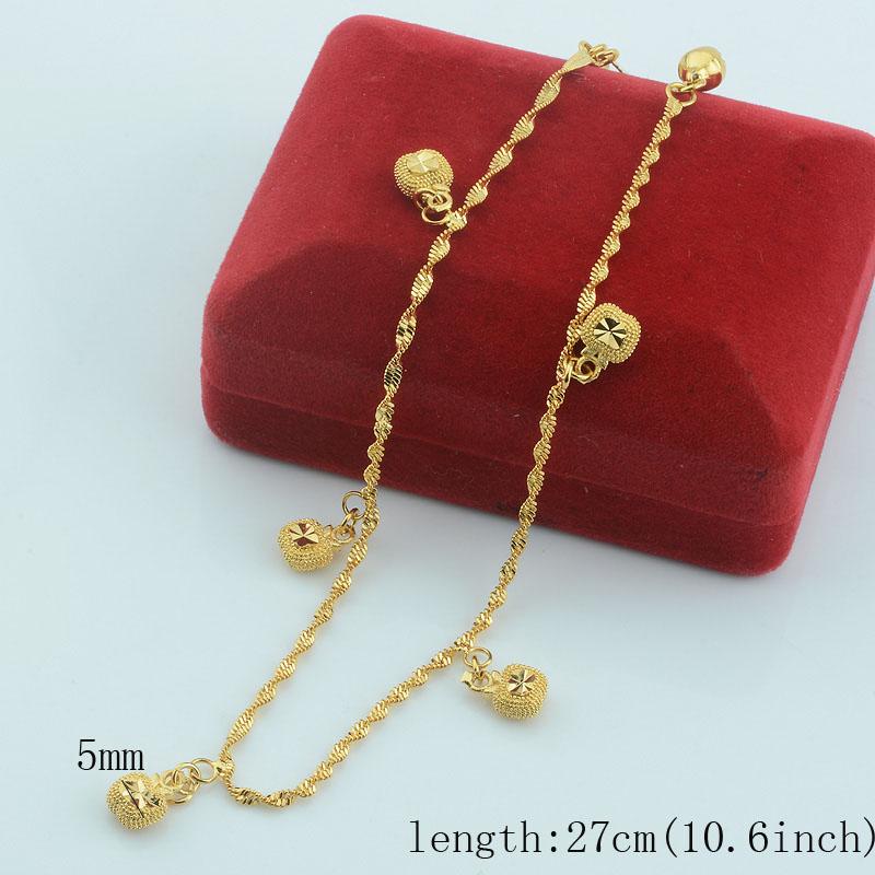 Women Yellow Gold Link Ball Heart Anklet Chain Jewelry