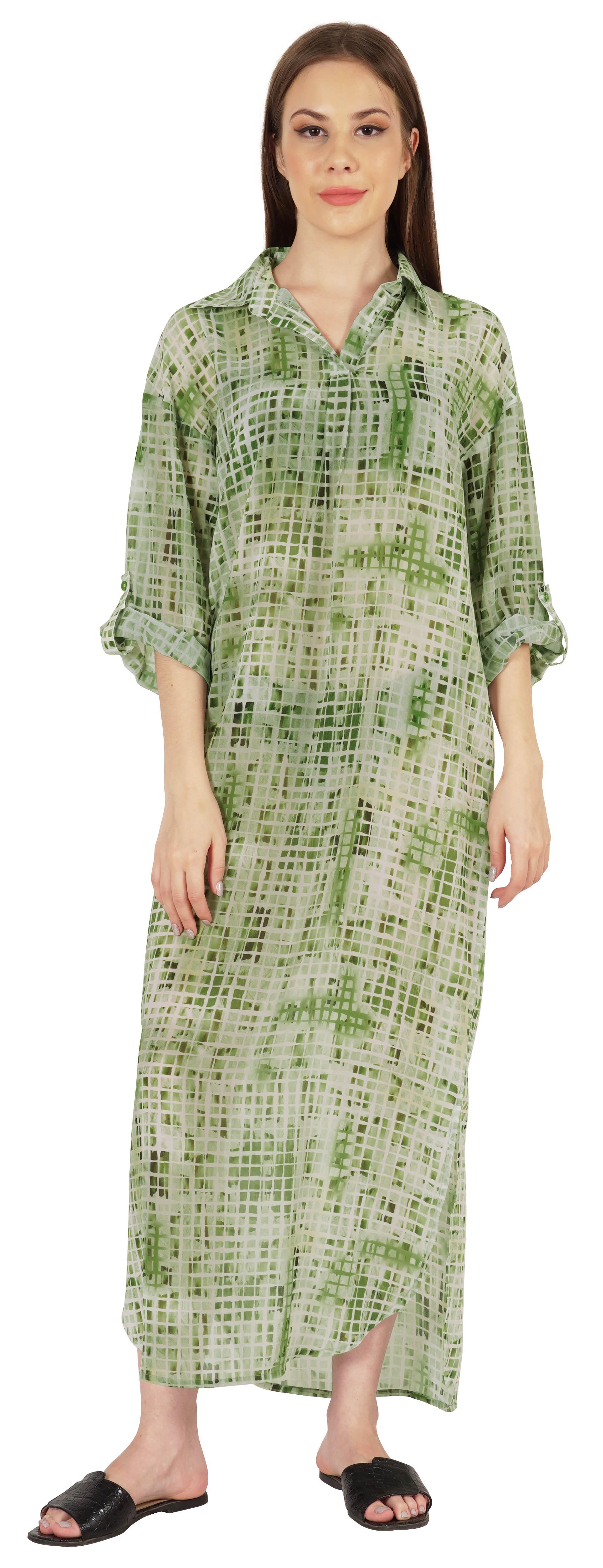 

Moomaya Сукня-сорочка максі з принтом для жінок, літня повсякденна прозора сексуальна пляжна сукня з засученими рукавами XX-Large світло-зелений колір