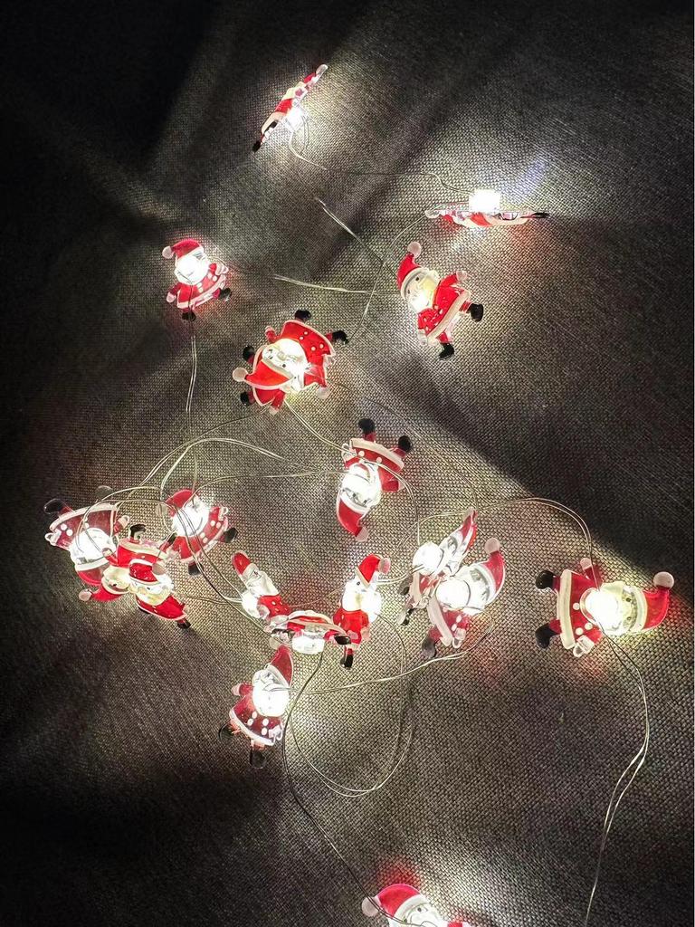 Christmas LED Lights: Santa, Snowman, Reindeer, Black Hat, Candy Cane, Gift Box, Bells with Copper Wire Fasteners