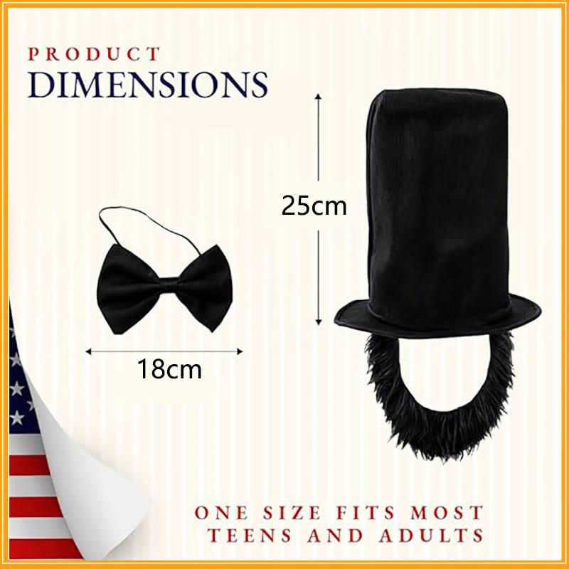 Halloween Black Uncle Sam High Hat Bow Tie Beard Bow Tie Set Black Humorous and Funny Gentleman Hat
