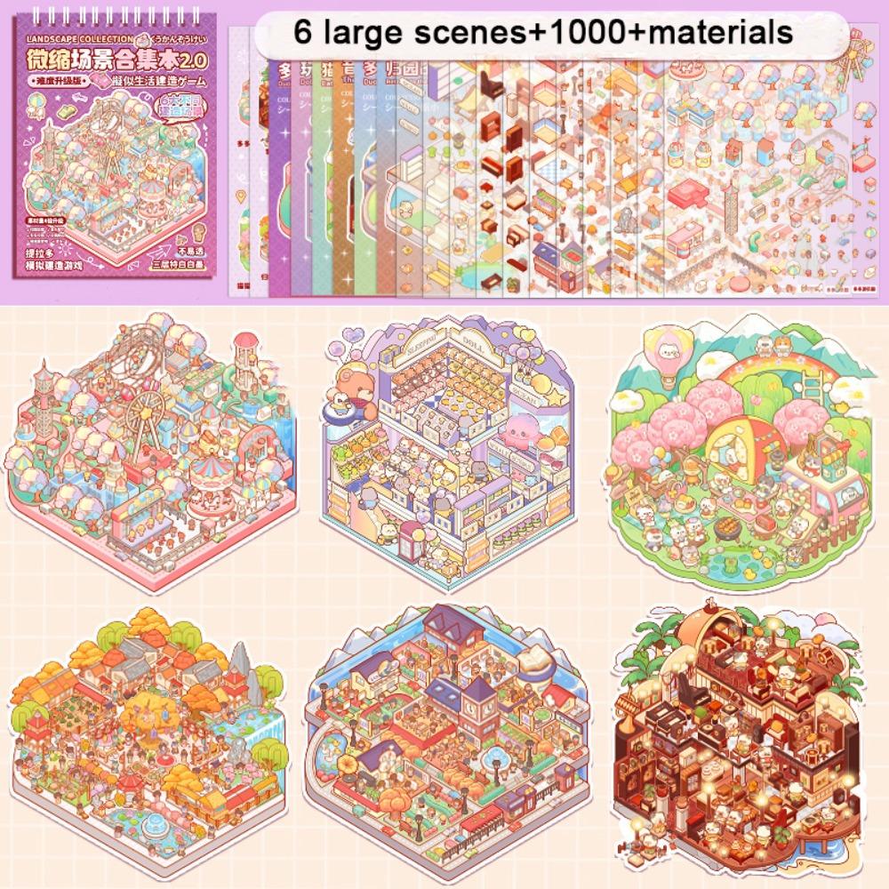 Visual Stacking Miniature Scene Collection PET 3D Pocket Cabin Scene Stickers  Kids
