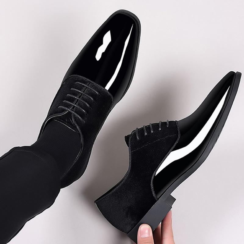 Fashion Grace Classic PU Patent Leather Shoes Men Casual Lace Up Formal Office Work Shoes Party Wedding Oxfords Business Shoes
