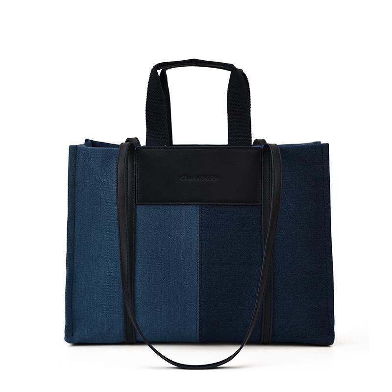

Denim large-capacity contrasting color splicing shoulder bag, new portable trend fashion tote bag