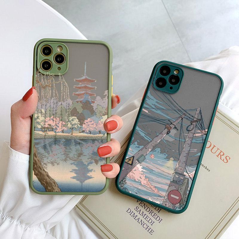 Japanese Anime Scene Landscape Phone Case for iPhone X XR XS 12 13 14 11 15 Pro Max Mini 8 7 Plus Cartoon Scenery Covers Fundas