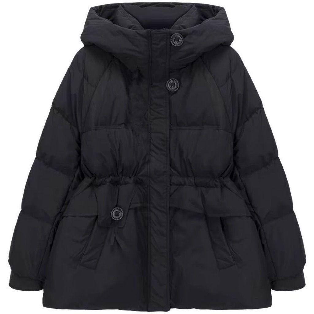Damen Mittellange Daunenjacke mit Kapuze im koreanischen Stil - Slim Fit, Warme Winter-Pendler-Oberbekleidung