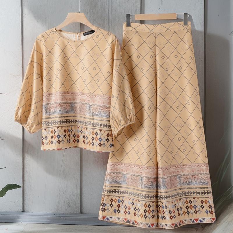 

ZANZEA Women 3/4 Sleeve Blouse and Pants Casual Print Two Piece Sets L хакі