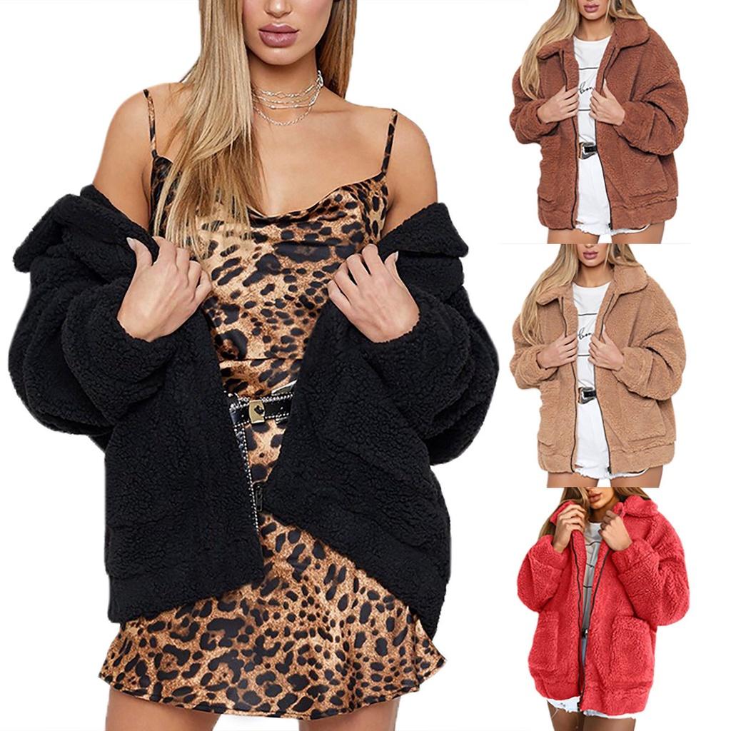 Bear Thick Womens Warm Fleece Jacket Coat Loose Zip Up Outwear Tops Casual