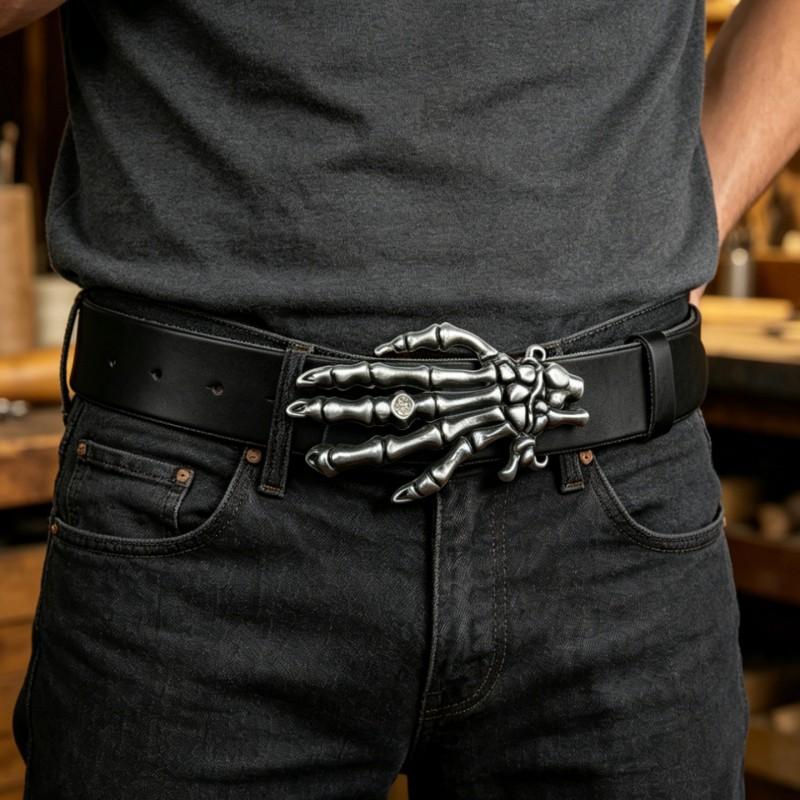 Western Cowboy Skull Hand Rose Embossed Belt Men Women Jeans Dresses