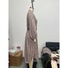 European and American Women's Clothing Amazon Spring and Autumn Fashion V-neck Loose Striped Belt Shirt Dress