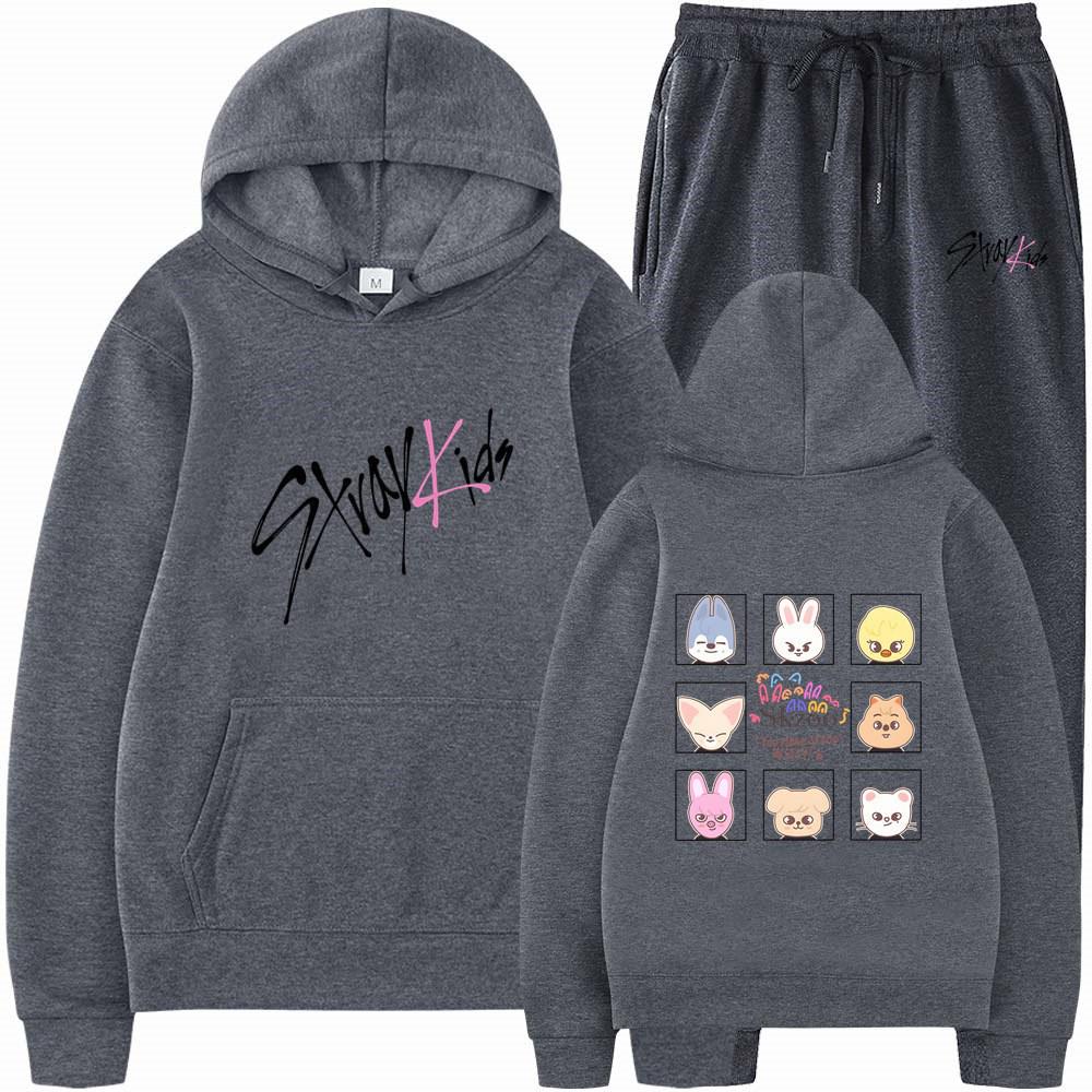 2025 Stray Kids Харадзюку Принт Унисекс Худи и Штаны Комплект Large