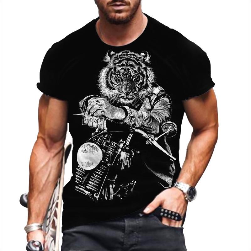 T-Shirt mit 3D-Buchstabendruck für Herren, Tier-T-Shirts, Wolf, große Größe, kurzärmelig, lässiges Oberteil für Herren