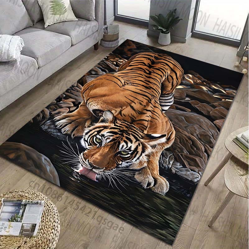 Tiger Drinking Water Printed Carpet for Living Room Bedroom Bedside Bathroom Floor Mat Area Rugged Sofa Mat Home Decor