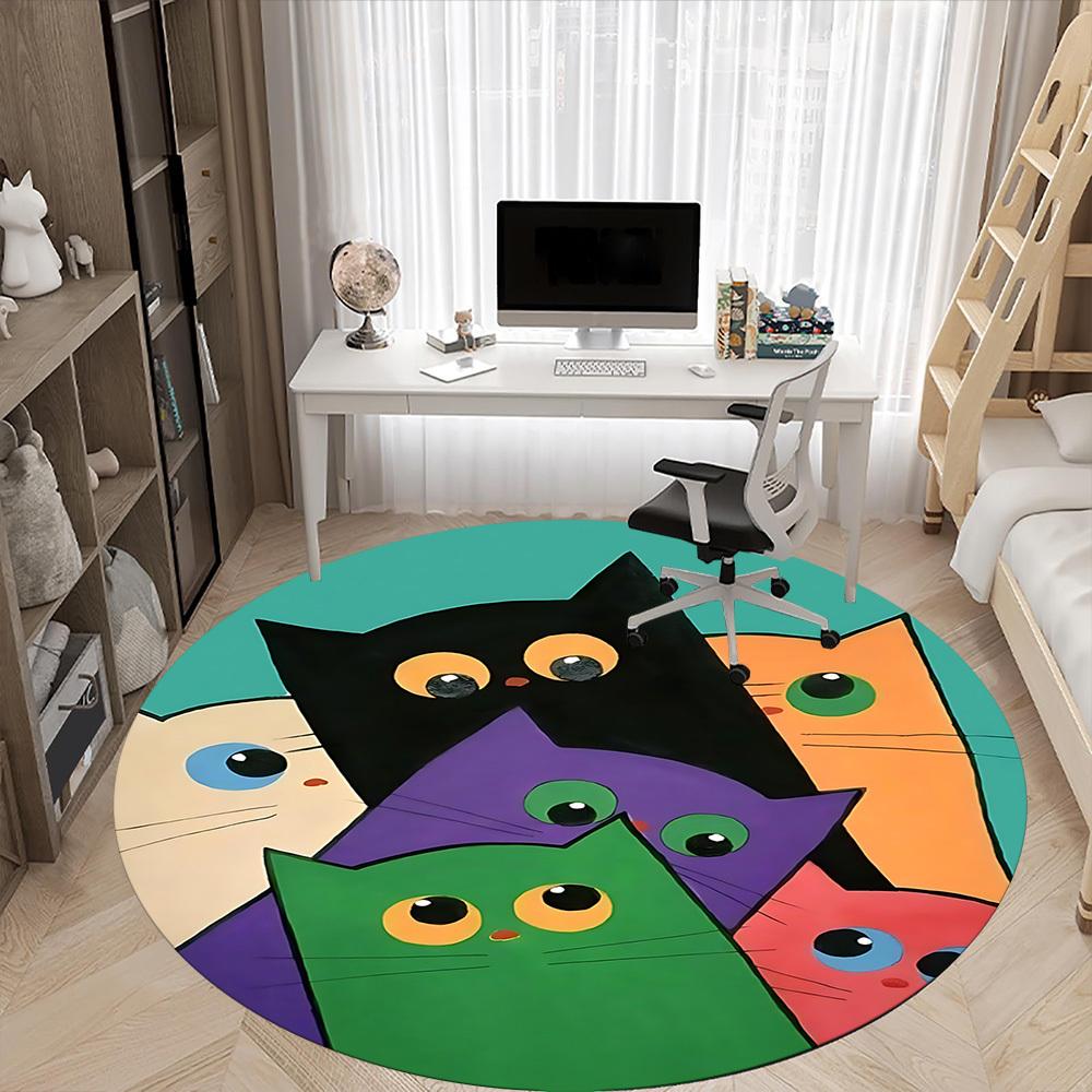 1 Stück bunte Katzen Büro runder Teppich, unter Bürostühlen Schlafzimmer Wohnzimmer Heimdekoration, Zimmer Deko