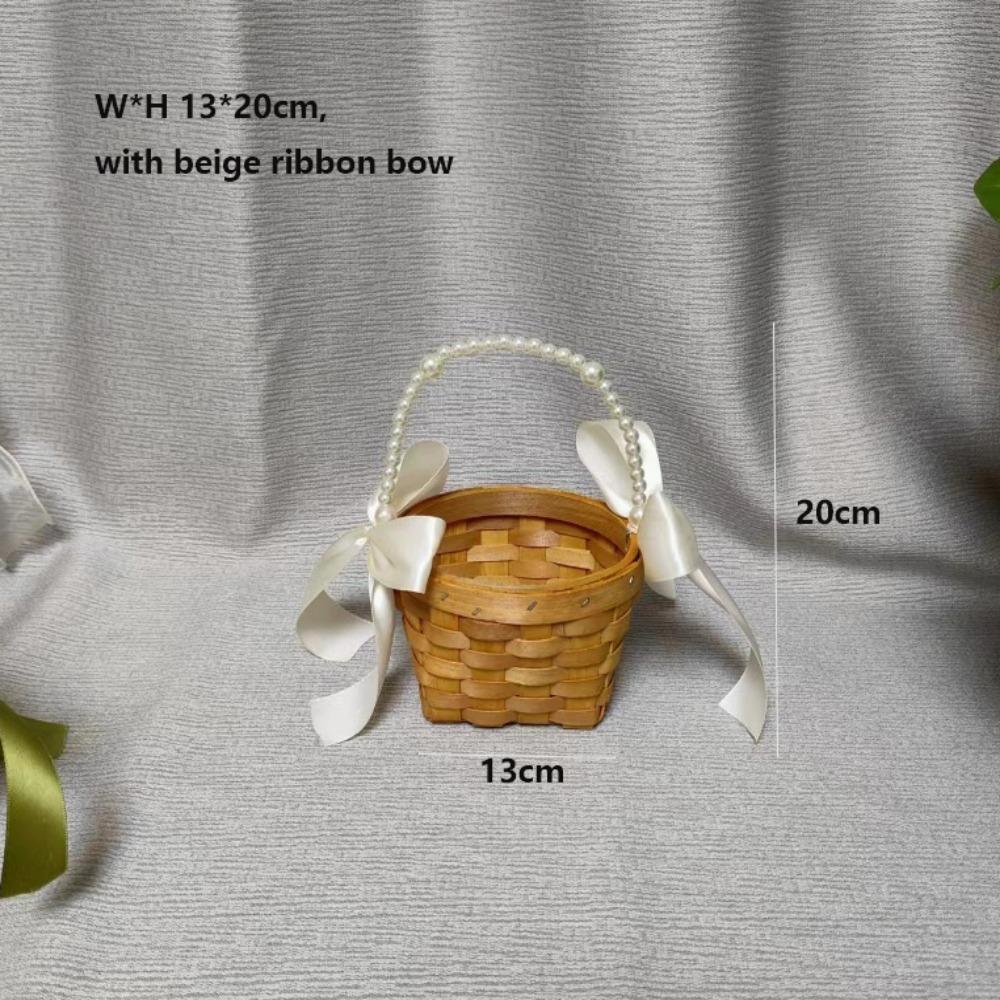 with Pearl Hand-held Imitation Rattan Handhold Handwoven with Riddon Bow Braid Storage Baskets Household 7 Styles