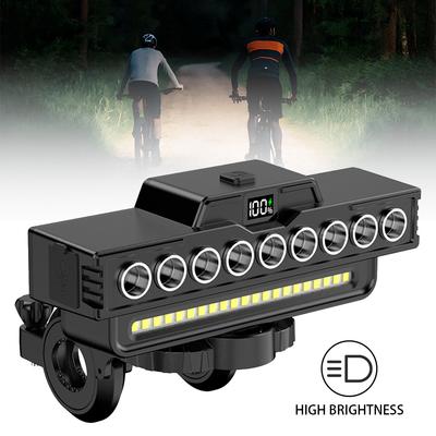 LED Bicycle Headlight USB Charging Cycling Safety Front Lamp Power Display High Brightness Bike Flashlight for Night Riding